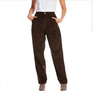 J PETERMAN Pants Womens 14 Brown Corduroy Pleated Straight Leg Relaxed
